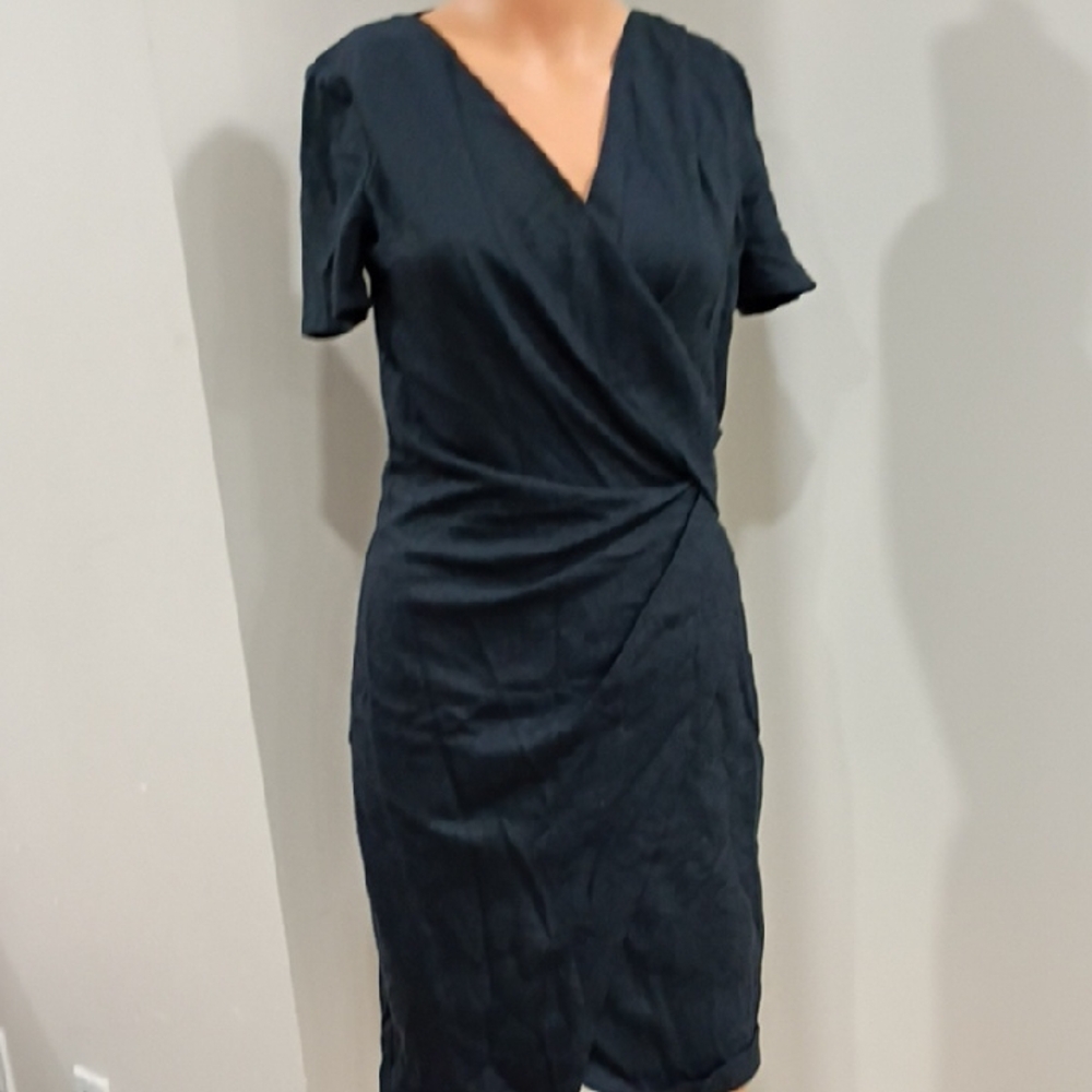 Helmut Lang Navy Blue V-Neck Midi Dress